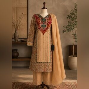Brand New with Tags Kashmiri Style Chiffon 3-Piece Suit – Size Large